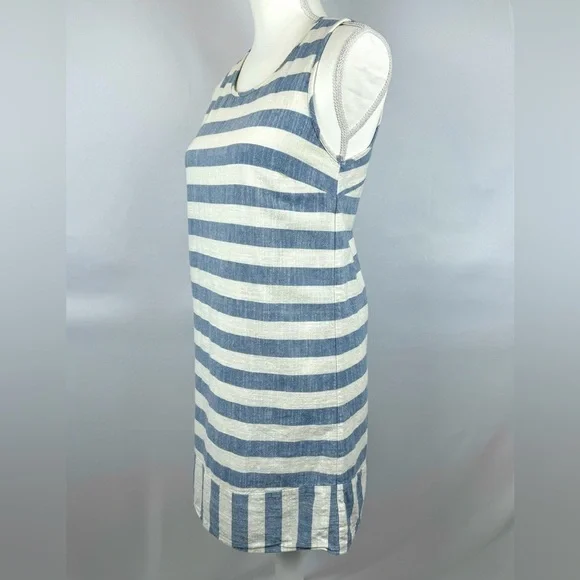 Monteau Sundress Shift Dress Sleeveless Cotton Blue Cream Stripes Small Coastal - Picture 4 of 11